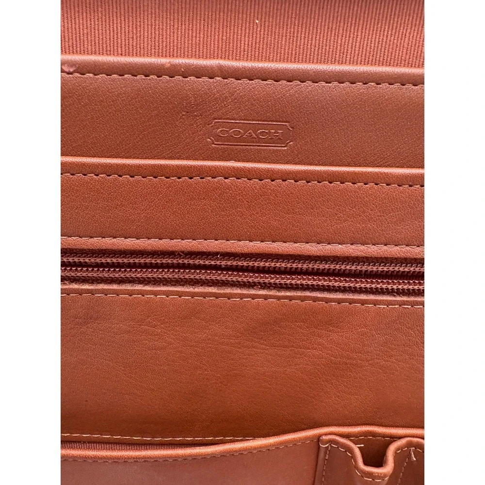 Coach Vintage Brown Leather Zip 3 Ring Portfolio Binder planner Organizer Krause